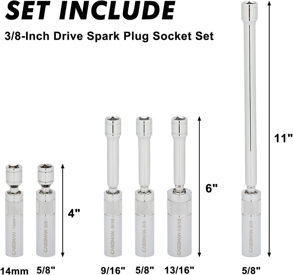 6-Piece Magnetic Swivel Spark Plug Socket Set - Durable Chrome Vanadium