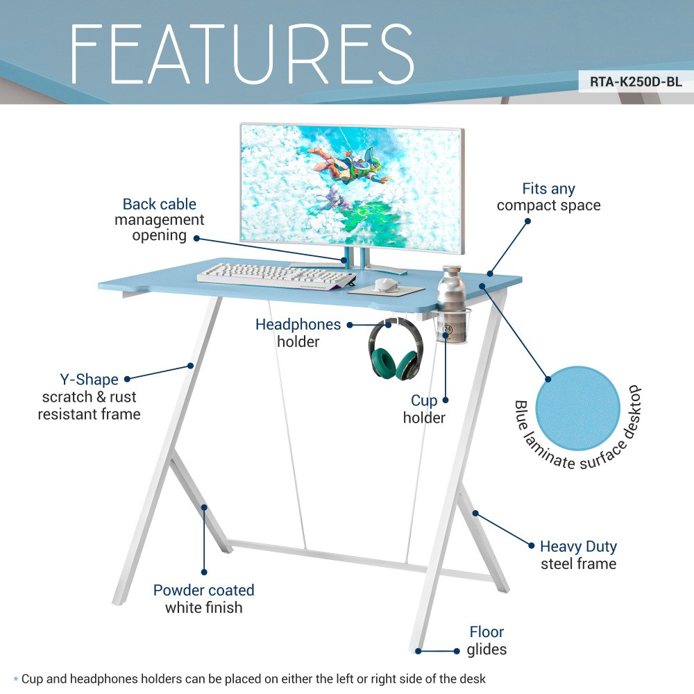 Blue Laminate Computer Desk - Scratch-Resistant - Adjustable Accessory Mounts