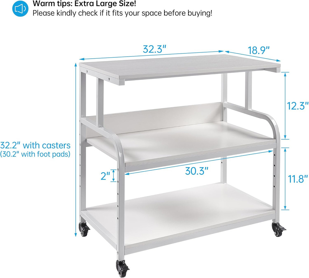Printer Stand, 32.3" X 18.9" X 32.1" Extra Large Printer Table with Adjustable S