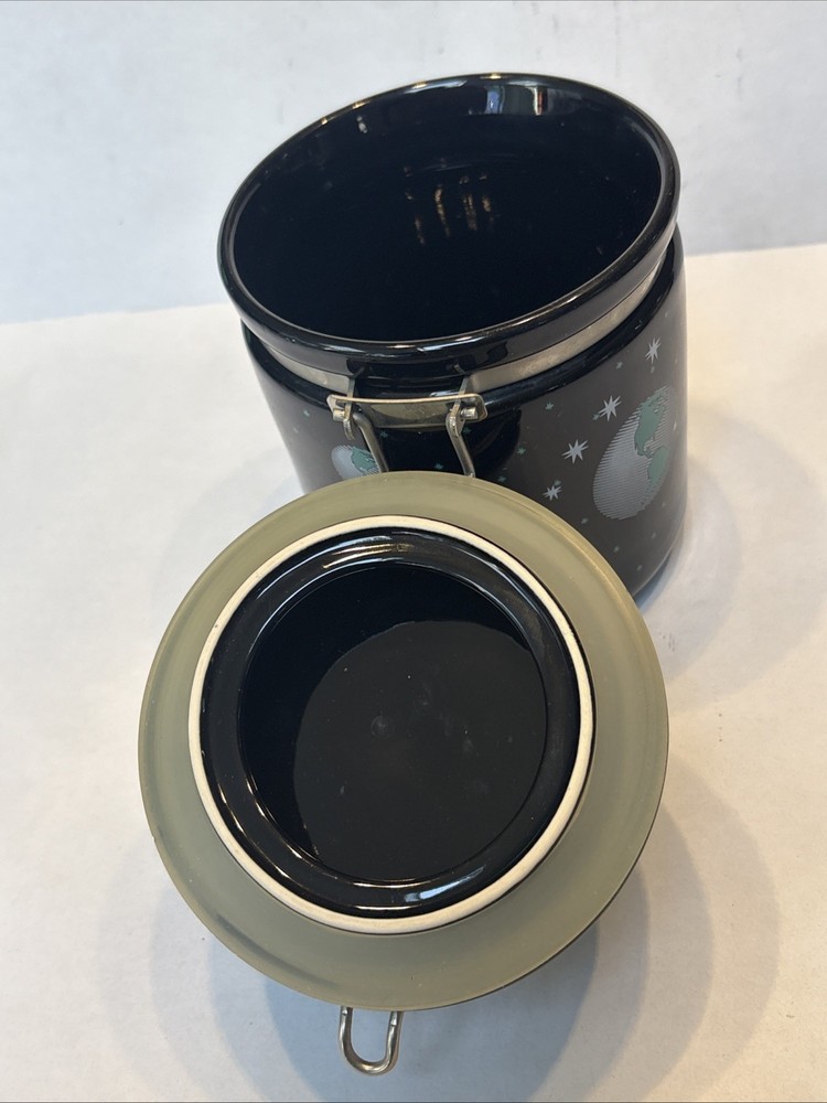 Chaleur Basic 6” Canister Planets Space Orbiting Earth Stars Black Celestial