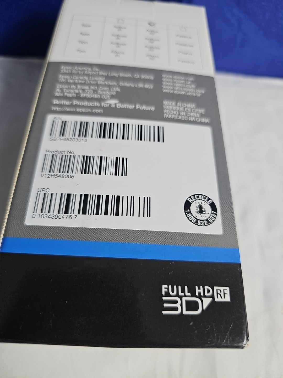 Epson ELPGS03 Active 3D Glasses In Box