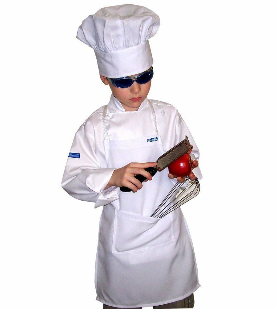 CHEFSKIN Children Small Chef Apron Hat Set White for Ages 3-8