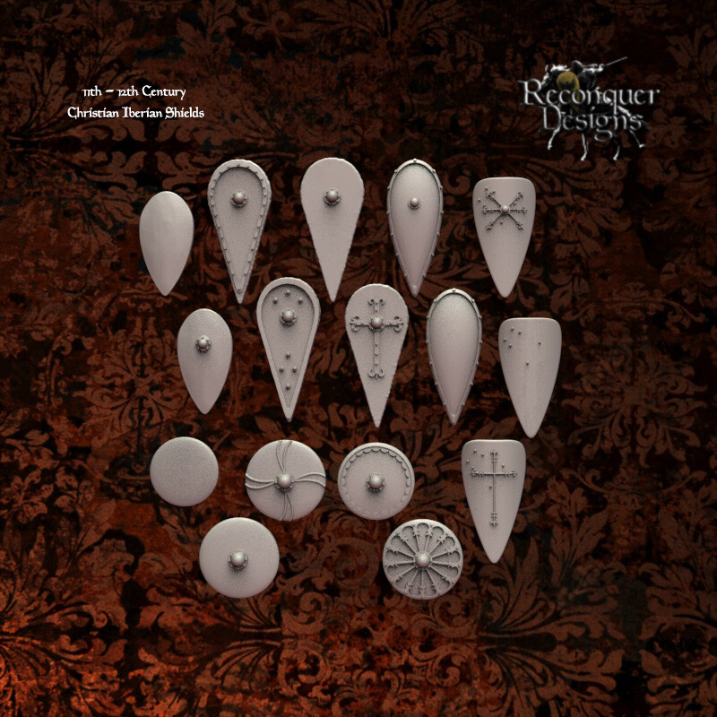Reconquer Designs Miniature Medieval Christian Shield Pack Conversion Bits 28mm+