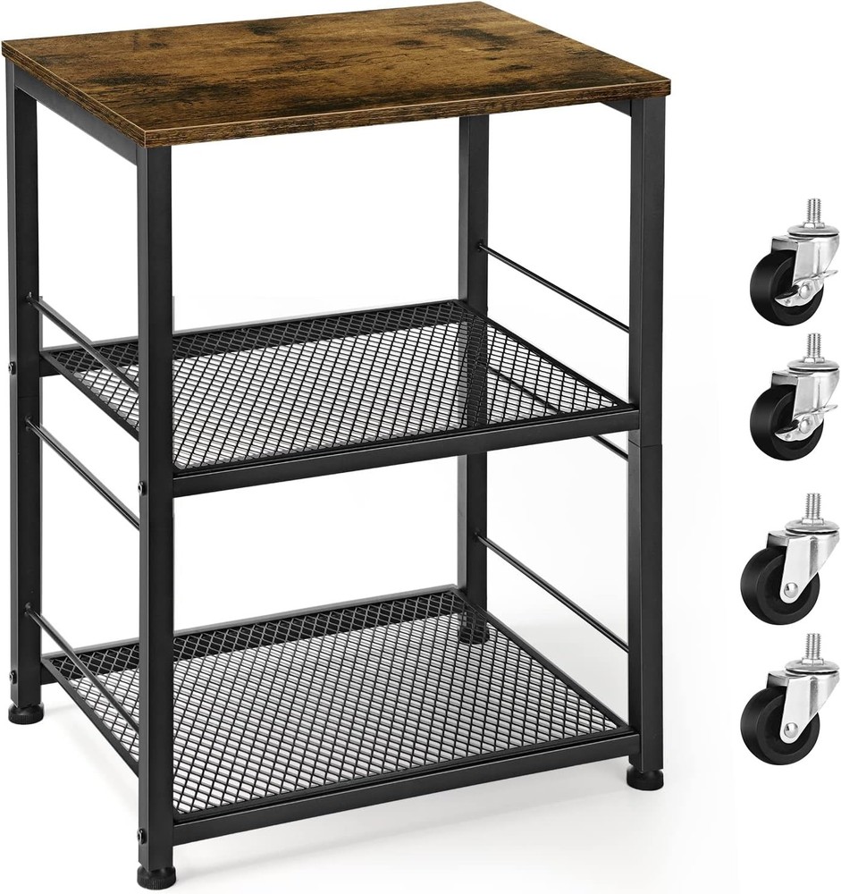 Small Nightstand Industrial Square End Table with Stora Shelf