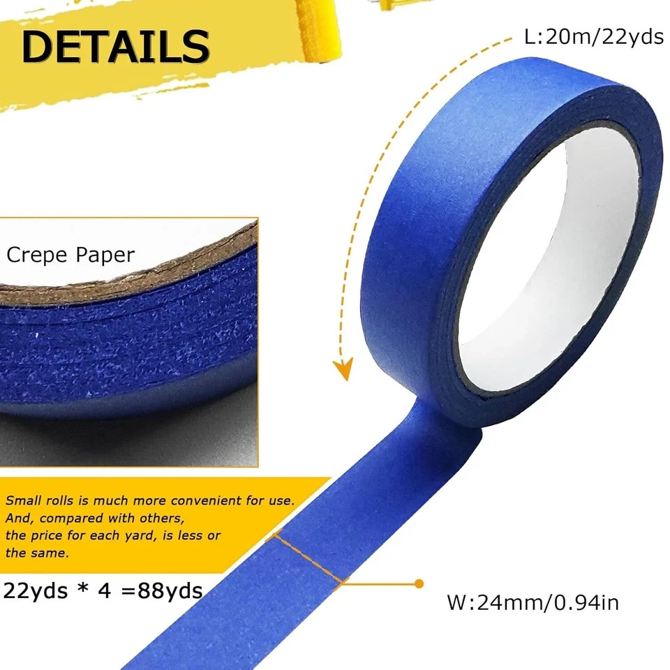 4 Rolls Blue Painters Tape, Masking Tape, Painter'S Tape, Painting Tape with Mul