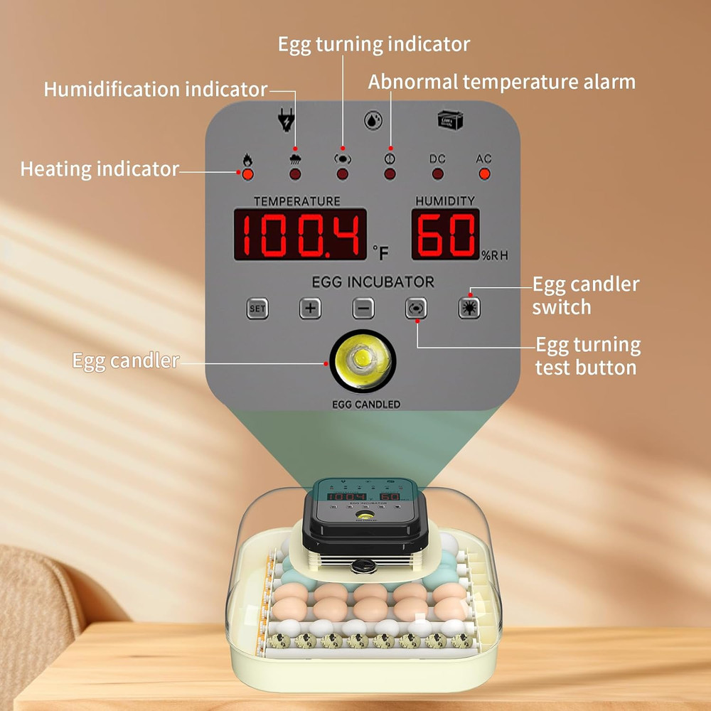35-Egg Incubator with Automatic Turning, Humidity Control & Egg Candler