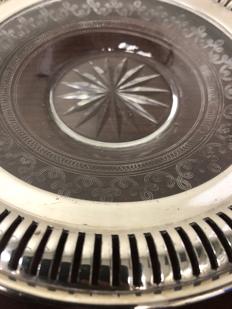 Etched Acrylic Silverplate Candy Dish 7 Inch