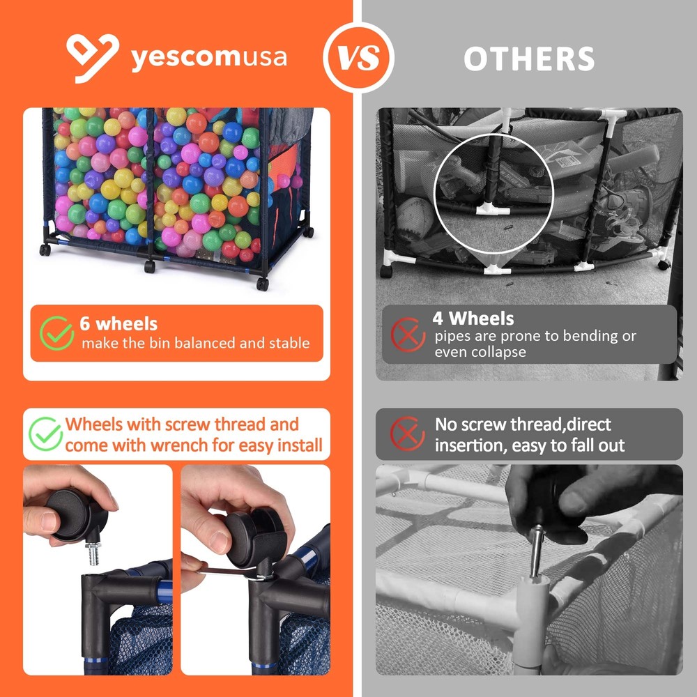 Apluschoice Metal Frame Pool Toy Storage Bin with 6 Wheels & Side Pocket