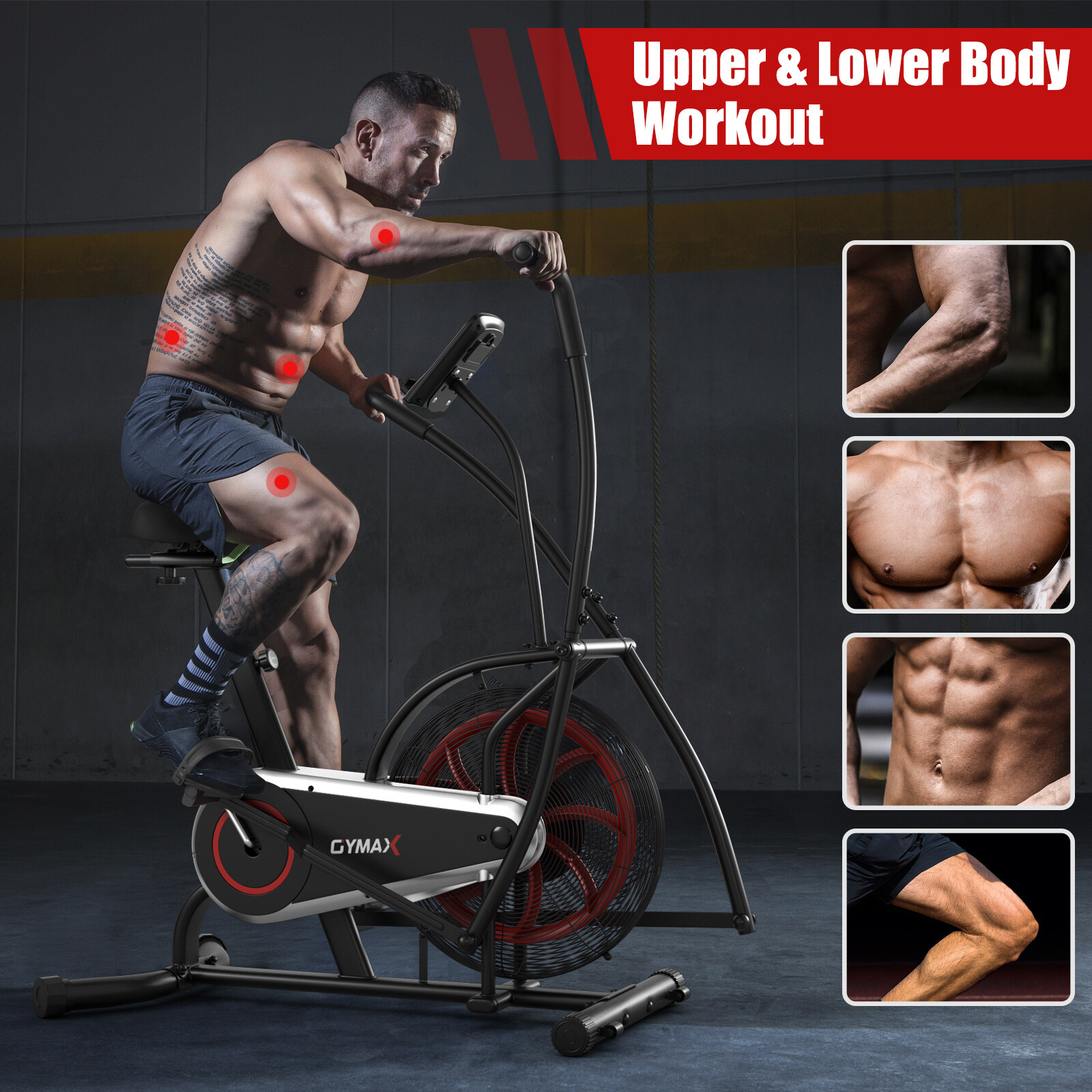 Upright Air Bike Fan Exercise Bike W/Display Adjustable Seat Home Cardio Workout