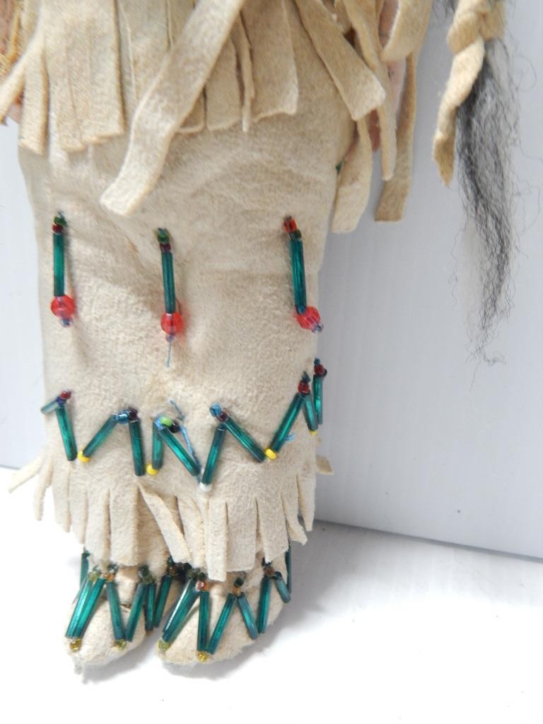 ANTIQUE VINTAGE SOUTHERN PLAINS INDIAN TUBE BEADED FEMALE DOLL - HIDE DRESS
