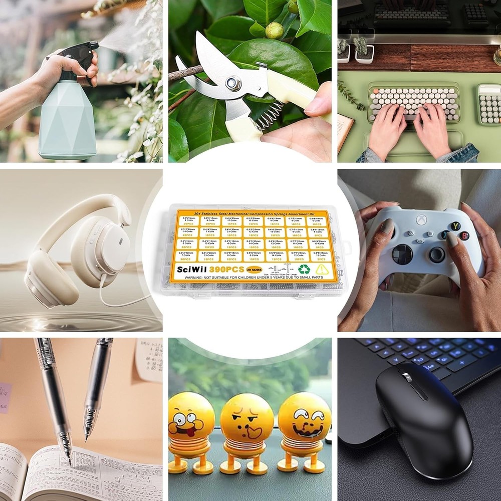 390-Piece Compression Spring Assortment Kit, 28 Sizes Small Springs Set