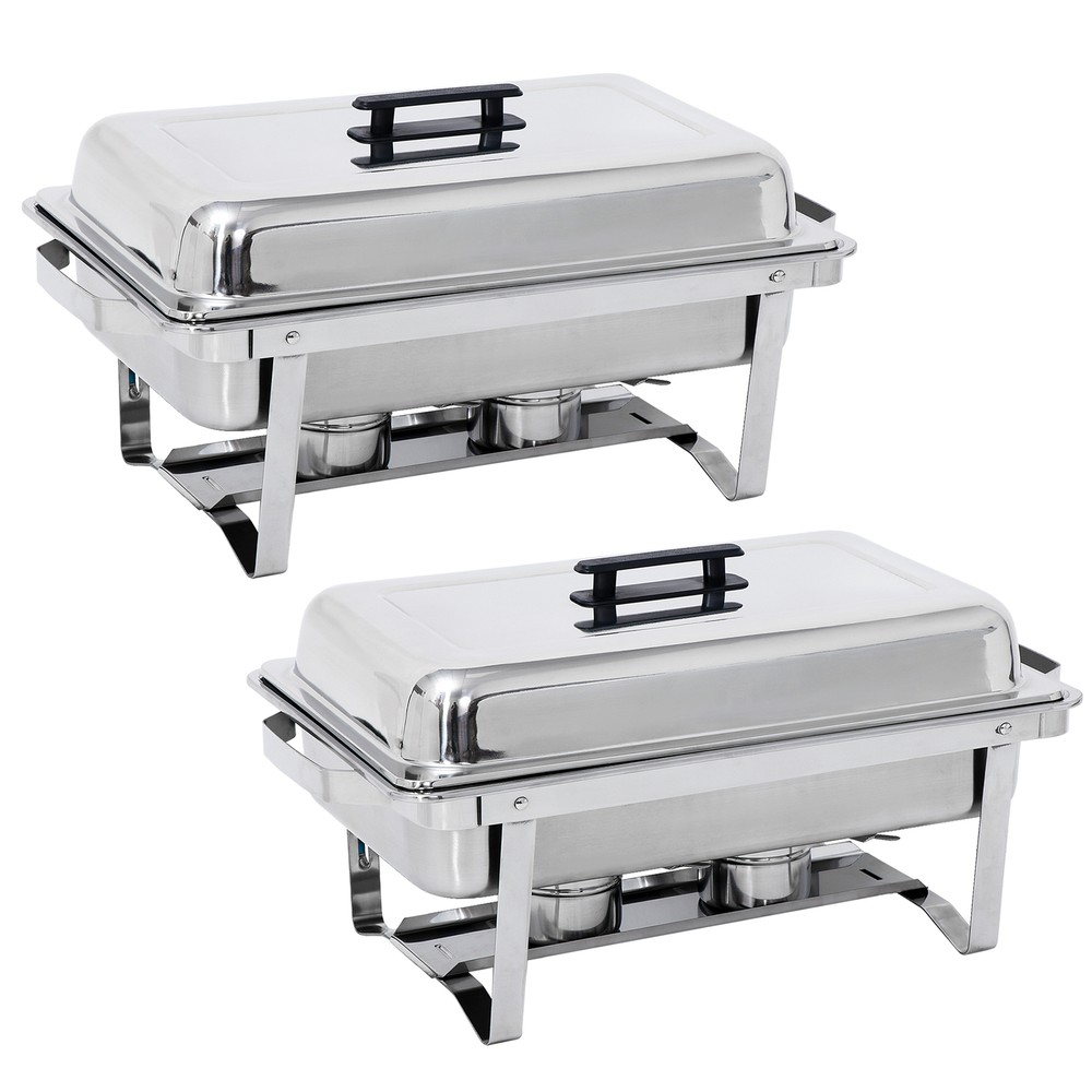 2 Round Chafing Dish+2 Rectangular Chafers w/Foldable Frame Legs Stainless Steel
