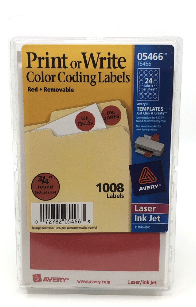 RED Dot Avery 05466 Round Color Coding Label 3/4" Round Removable