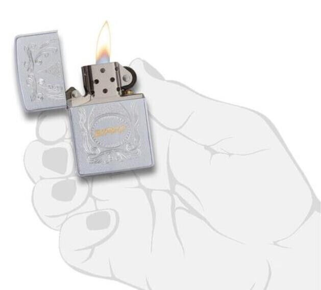 Zippo Gold Script Satin Chrome 29512