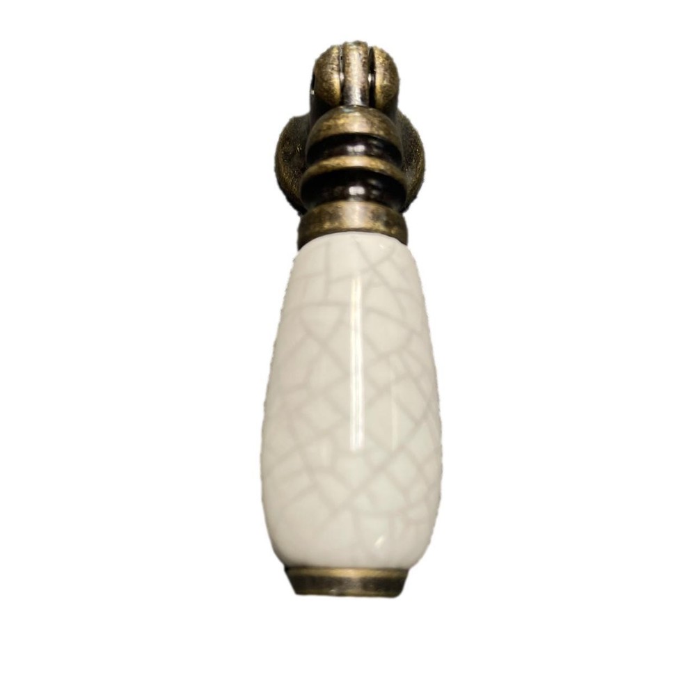 (5 Pack) Teardrop Pendant Drop Pull - Crackel White Ceramic & Antique Brass