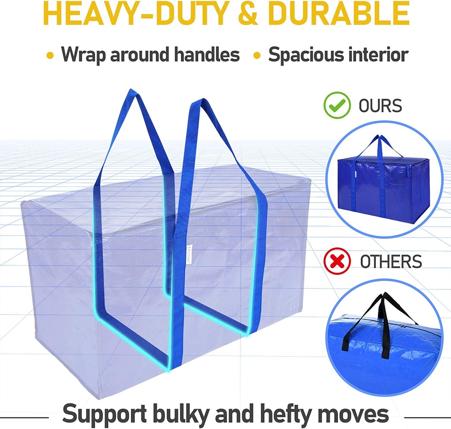 Extra Large Moving Bags with Zippers & Carrying Handles, Heavy-Duty Storage Tote