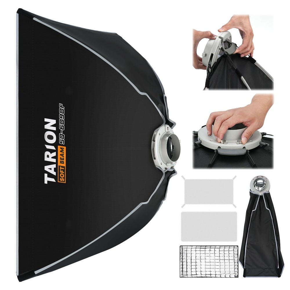 TARION Foldable Bowens Softbox with Grid: Quick One-Step Open/Lock, 23.6x35.4...