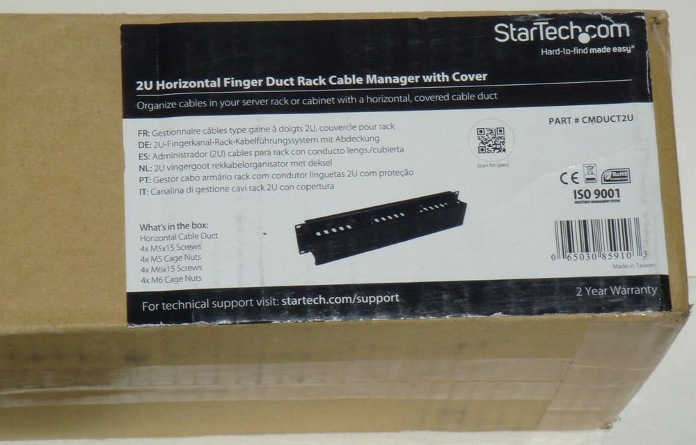 StarTech Cable Management Panel 2U Horizontal Finger Duct Rack Removeable Cover