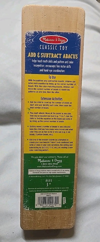 Melissa & Doug Rainbow Beaded Add / Subtract Abacus Complete EUC