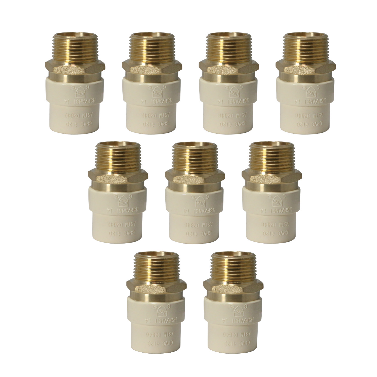 10 Pack XFITTING 3/4" Male NPT X 3/4" CPVC Adapter , Lead Free Brass