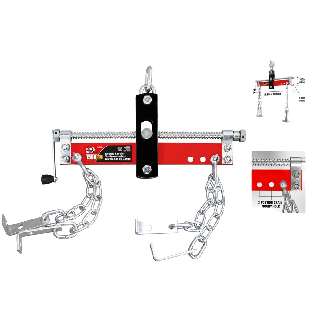 Adjustable Engine Leveler, 3 Position Chain Mount - 1,500 lb, Workshop Essential