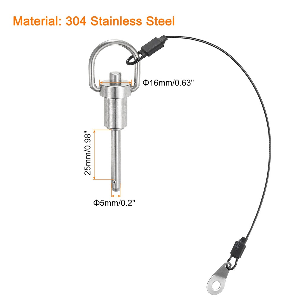 Ball Locking Pins with Button Handle, 5mm x 25mm Push-Button Quick Release Pin
