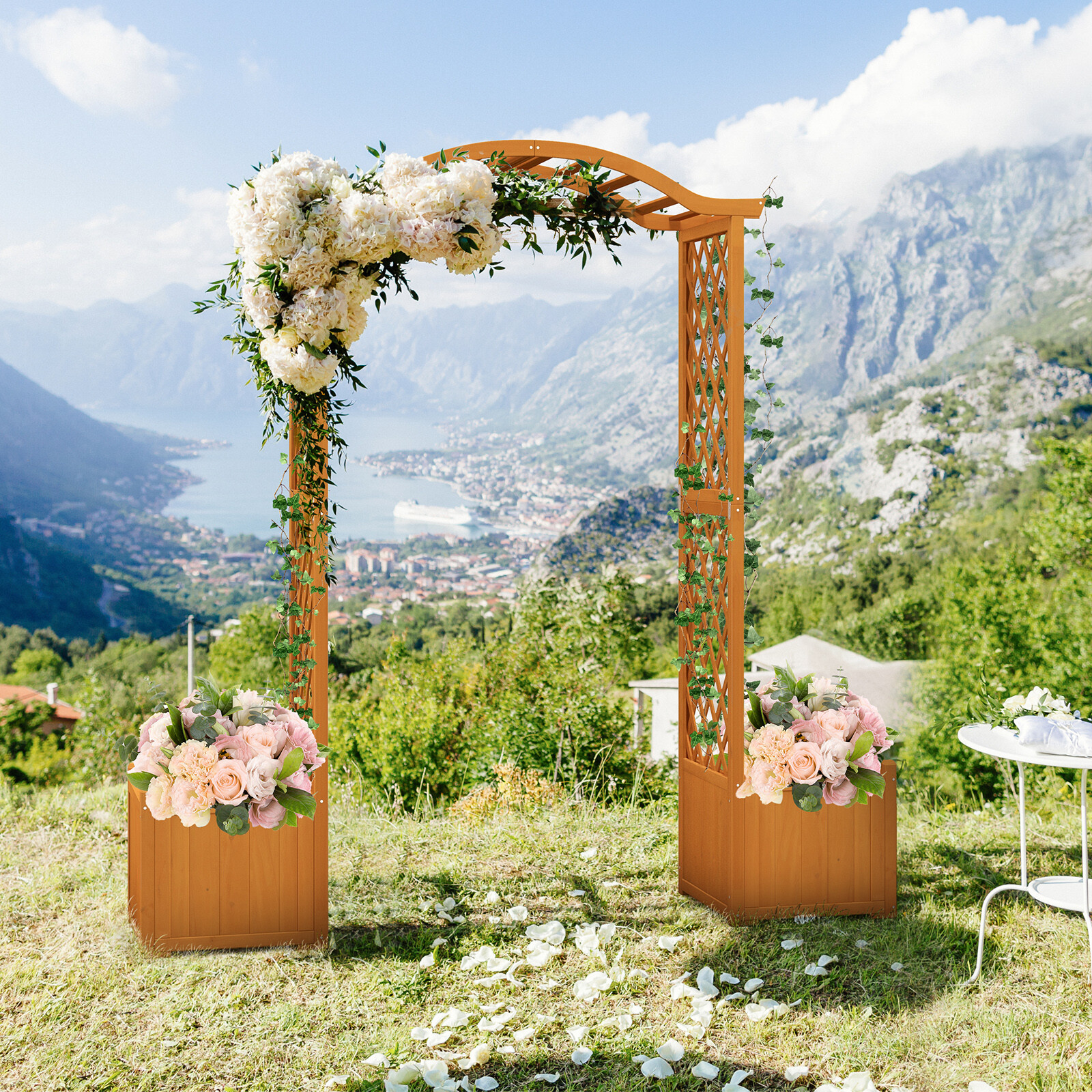 Wooden Garden Arbor Outdoor Archway with Trellis for Wedding Ceremony Decoration