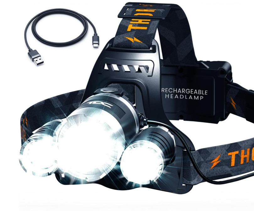 Linterna frontal LED recargable 1080 lúmenes USB-C 10h casco camping trabajo