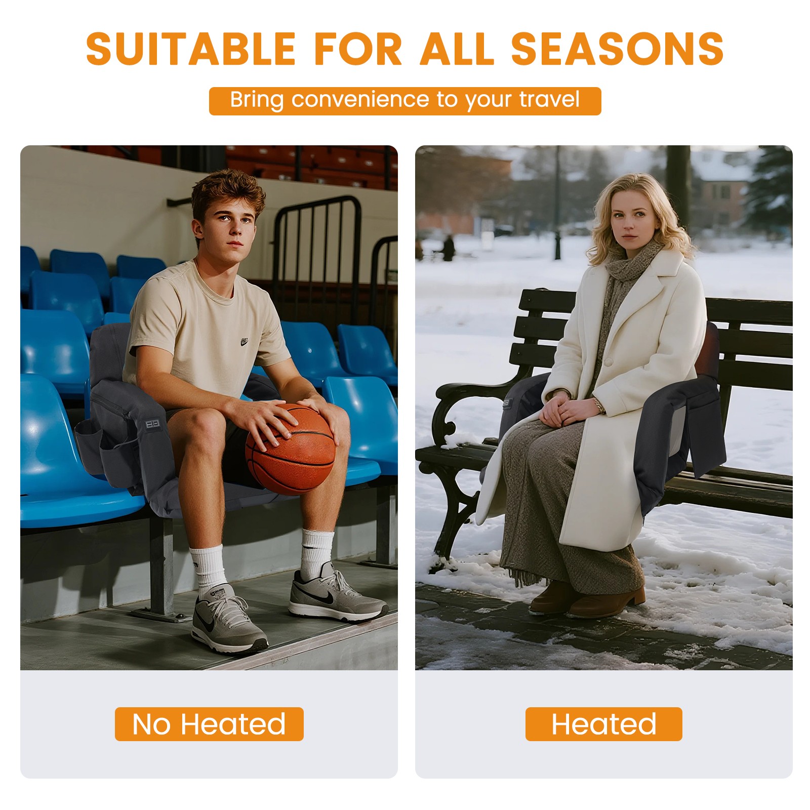 NAIZEA Heated Stadium Seat with Back Support, Sofa Style 5" Thick Bleacher Chair