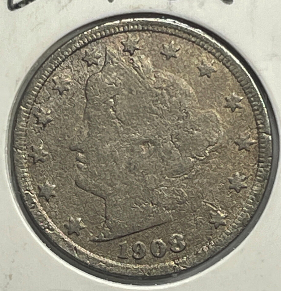 1908 Error Liberty Head 5c Major Lamination Cracks On Obverse,Reverse & Rim