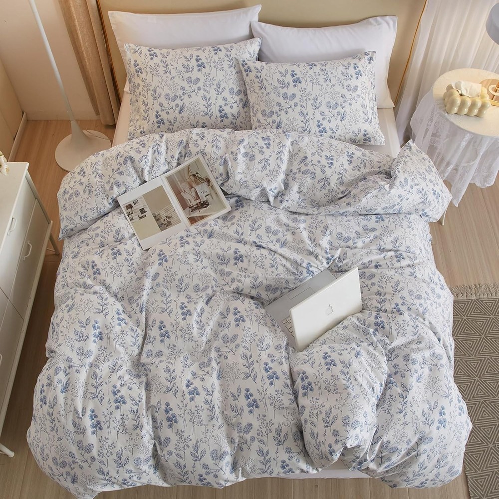 Blue Floral Down Comforter Set