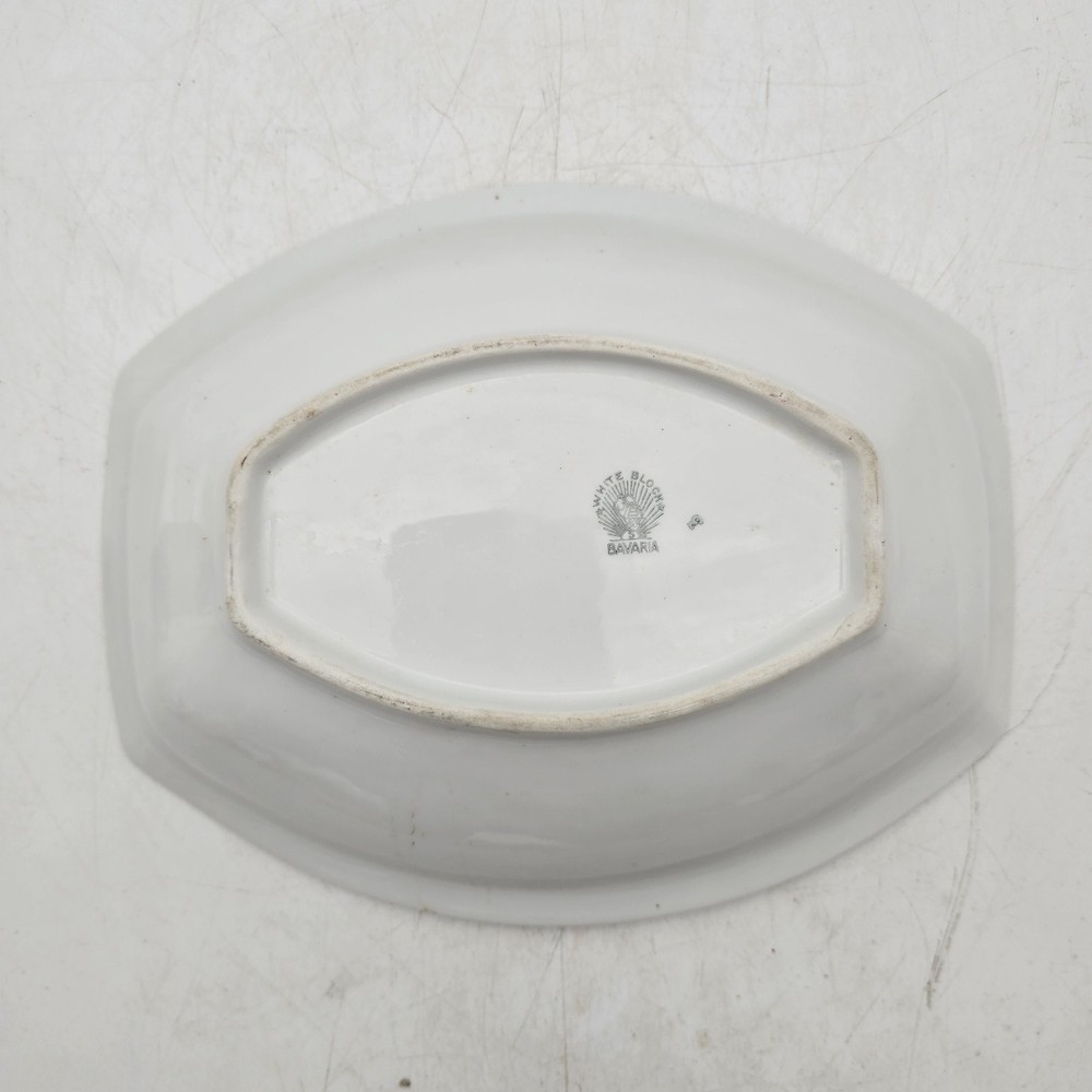 Vintage Bavaria White Block Rectangle Oval Serving Bowl Flower Pattern