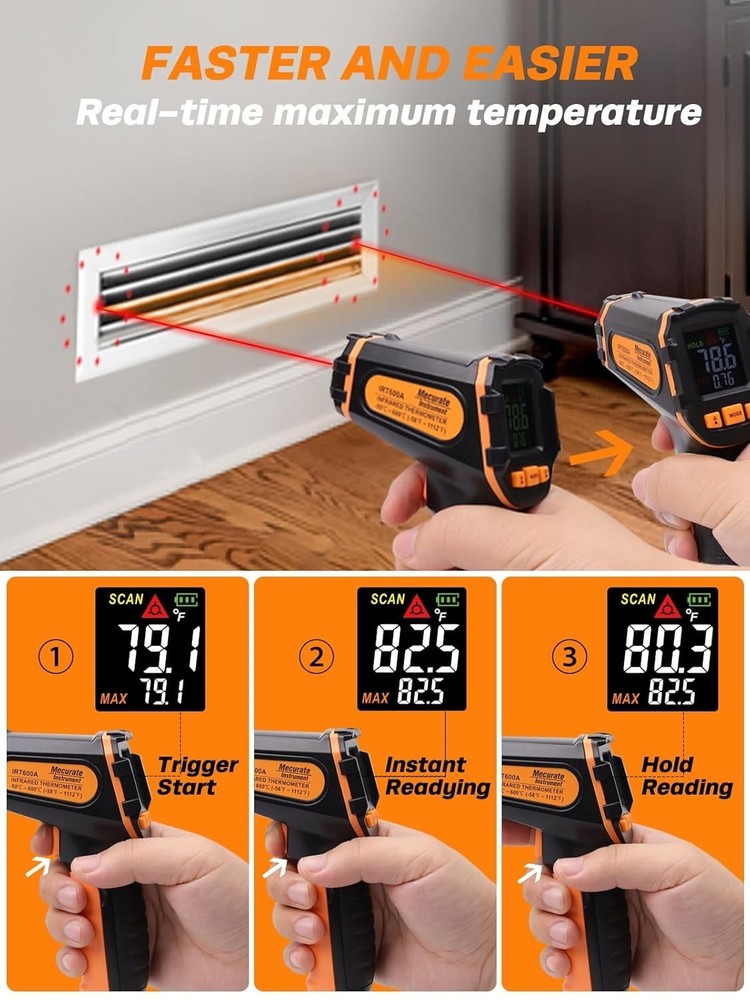 Digital Infrared Thermometer Gun for Cooking & Industrial Use - Max/Min Function