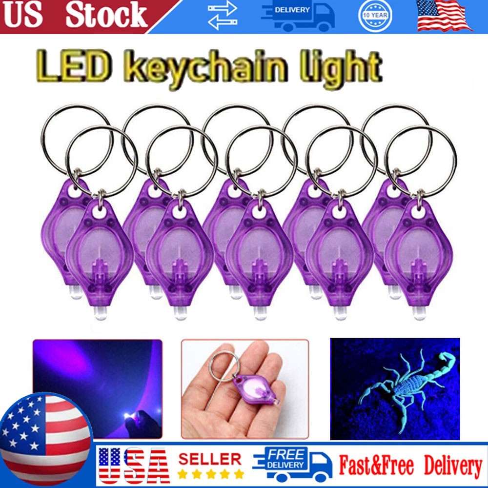 20PC UV Flashlight Mini Keychain LED Torch Light Blacklight Key Ring Lights US