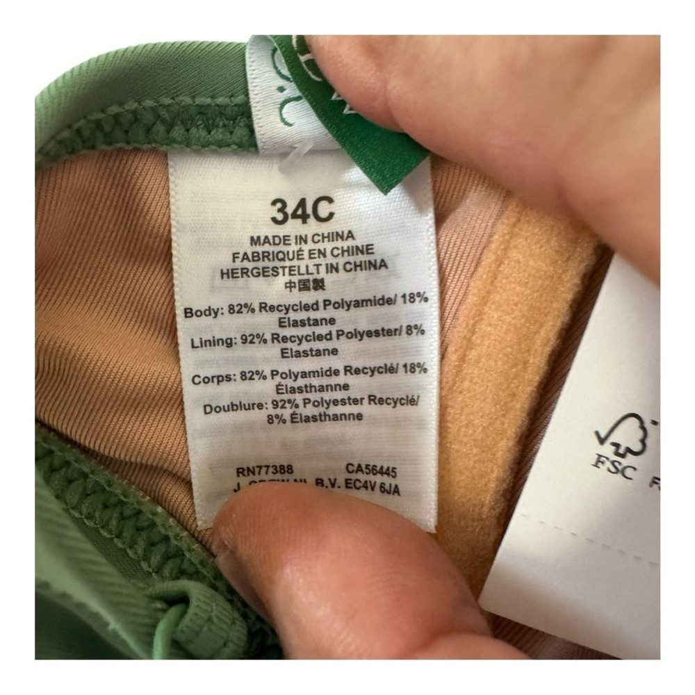 NWT J Crew Bikini Top Green Underwire Strappy Adjustable Size 34C