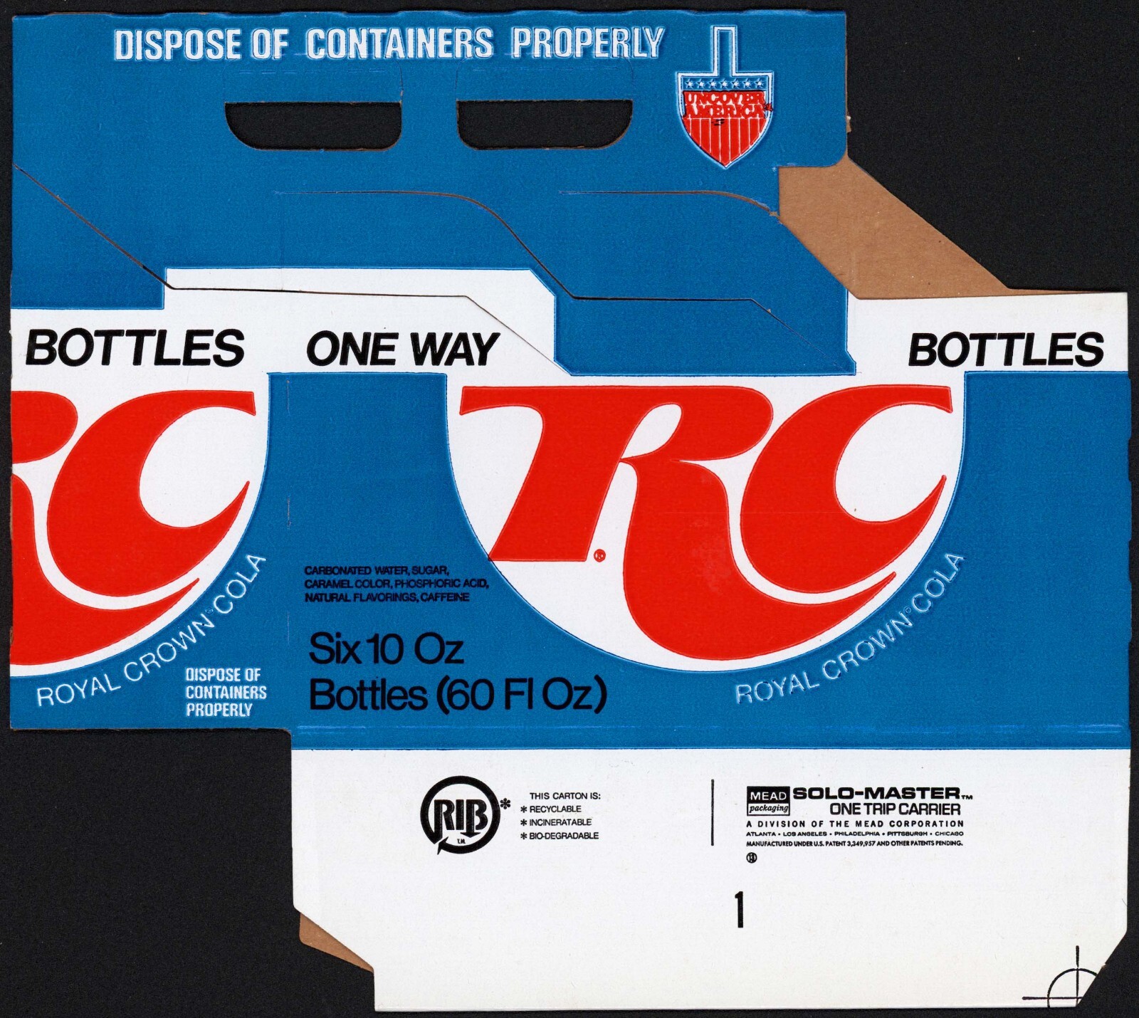Vintage soda pop bottle carton RC ROYAL CROWN COLA One Way Bottles new old stock