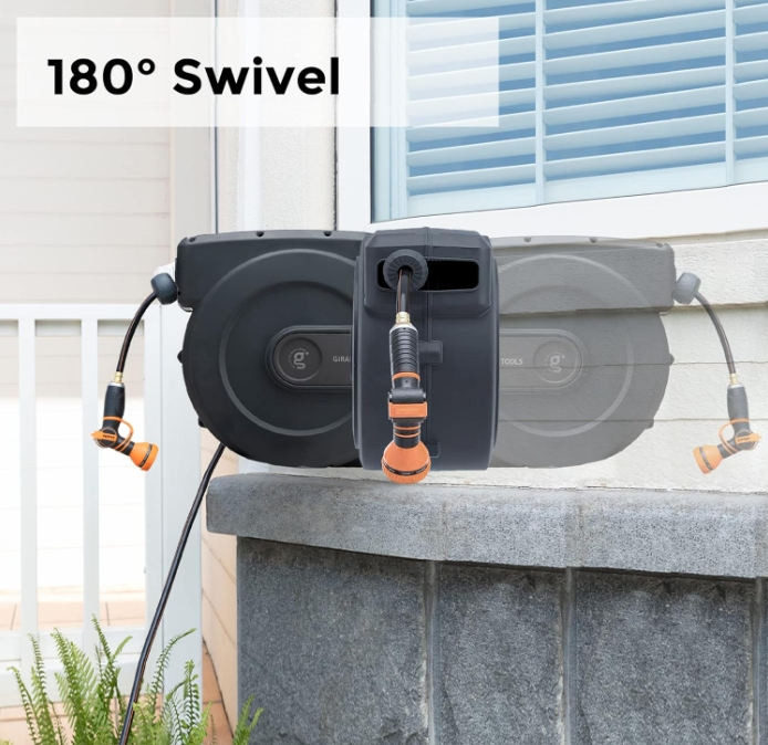 Giraffe Tools Retractable Garden Water Hose Reel, Wall Mounted