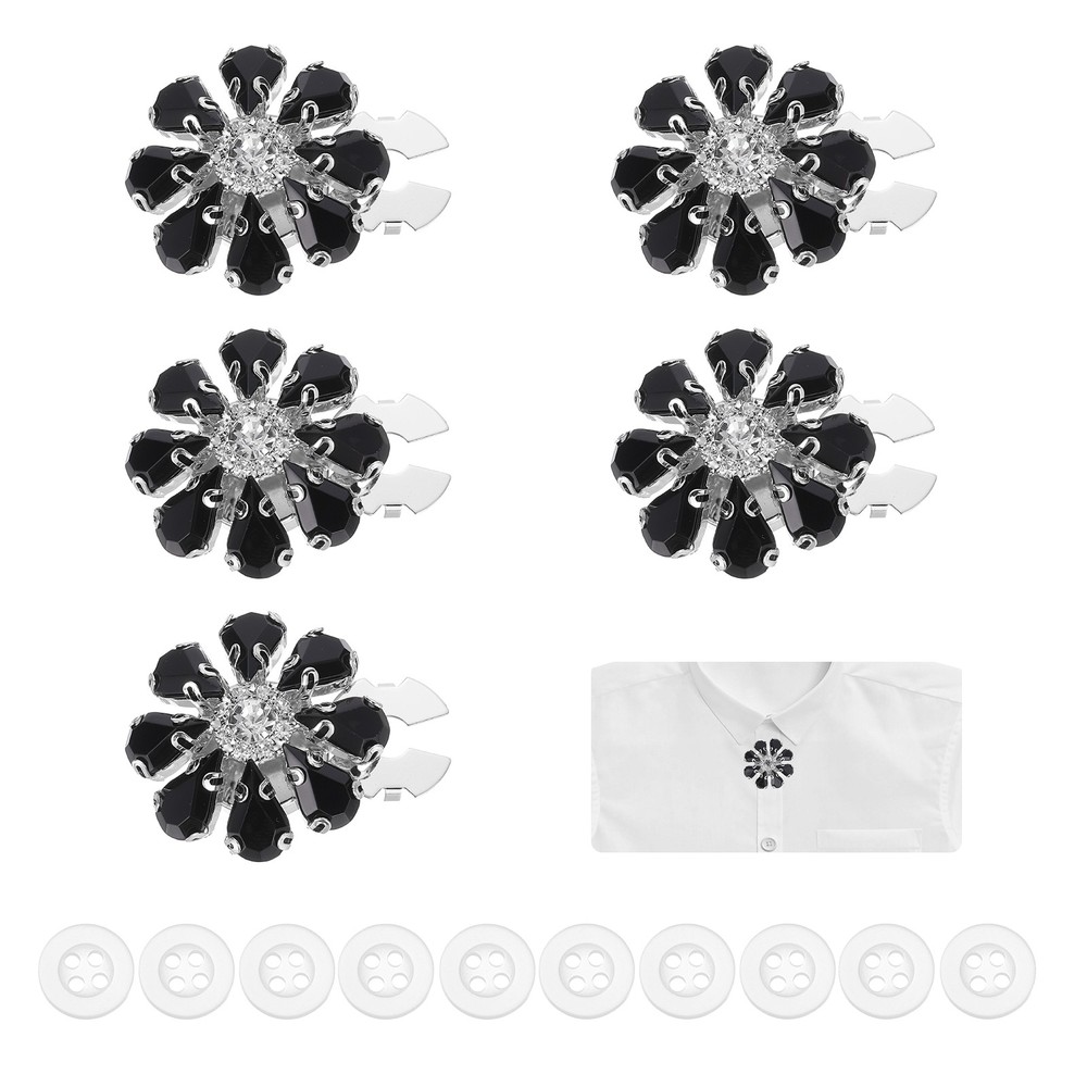 5 Pcs Rhinestone Button Covers, Water Drop Buttons, Black/Silver