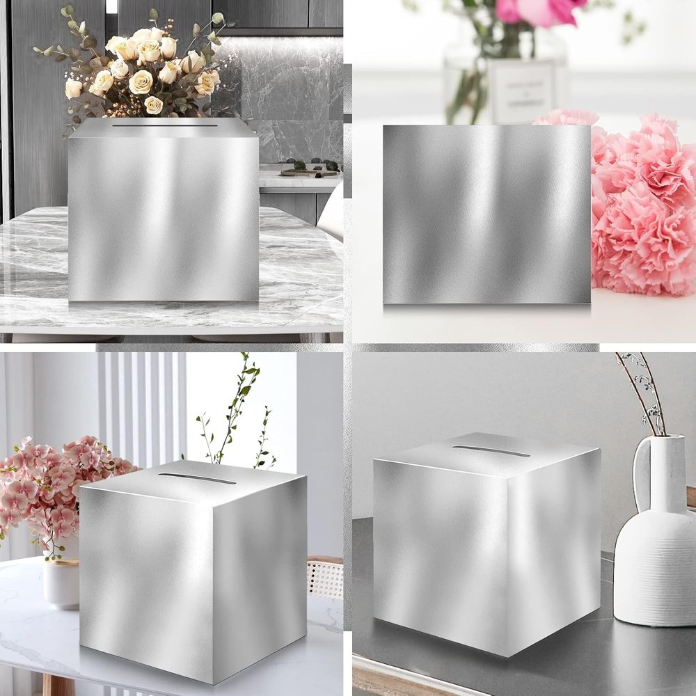 Silver Card Box – 10"x10" Foldable Gift Box with Slit