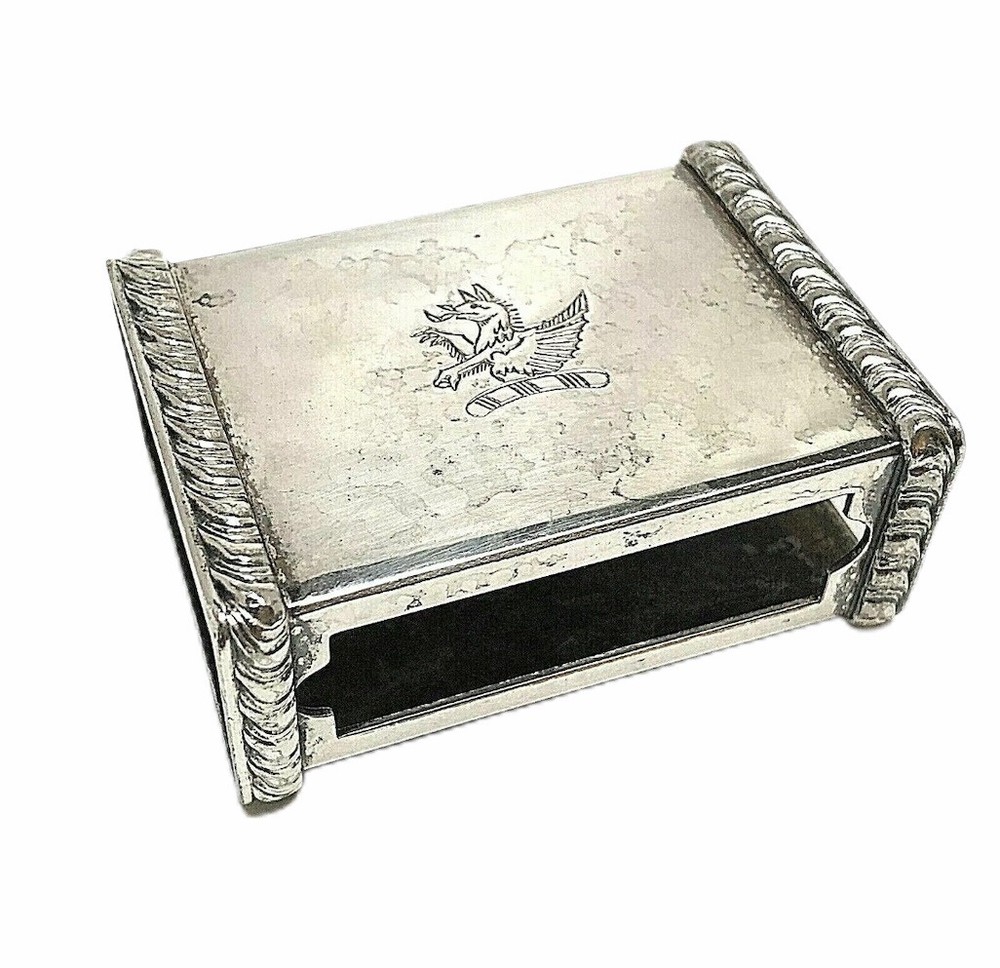 Friedman Silverplate Matchbox Case SILVERCO MARK Ermbossed Gryphon