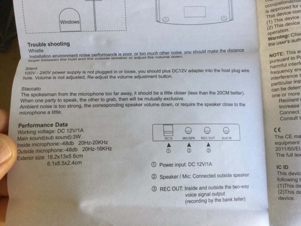 Restaurant, Store Window Speaker System Window Microphone w/Speaker Intercom