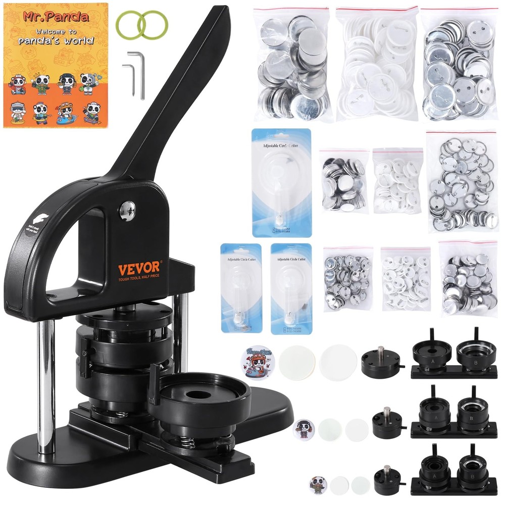 3 in 1 Button Maker Machine for Badges Keychains Mirrors 300 Pcs Complete Set