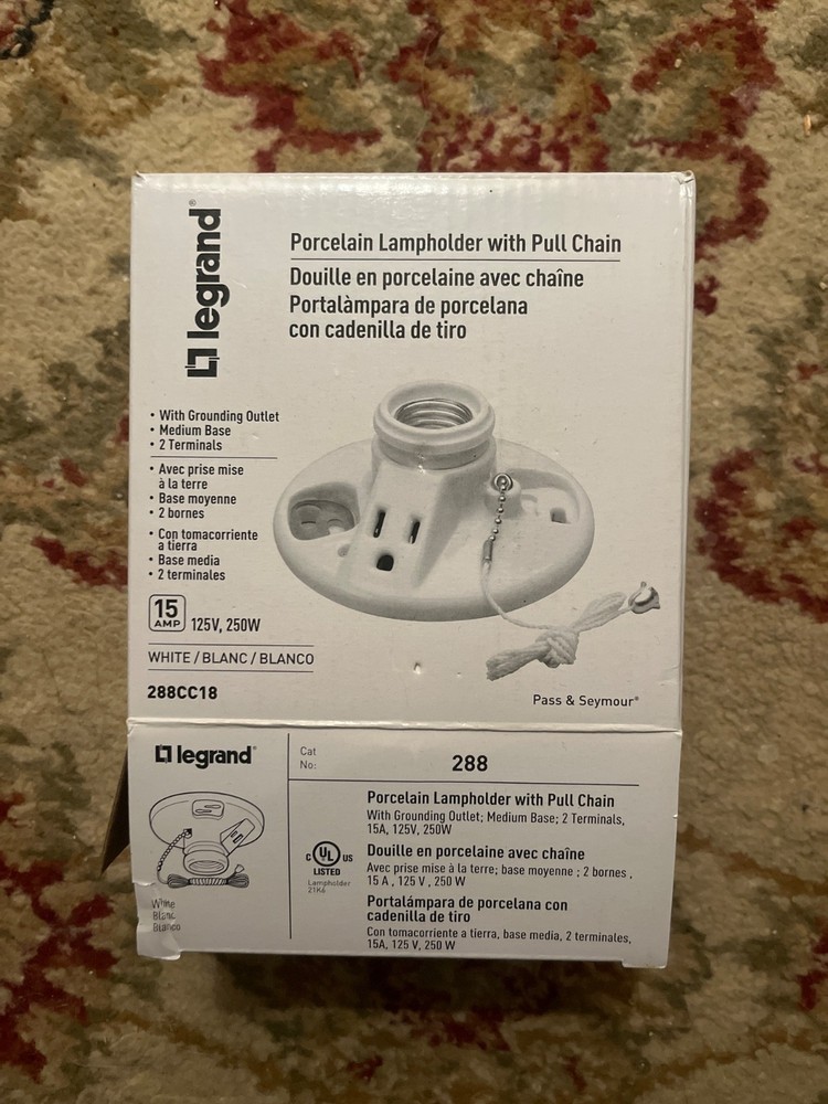 LeGrand Porcelain Ceiling Lampholder Pull Chain Light Socket Outlet 288