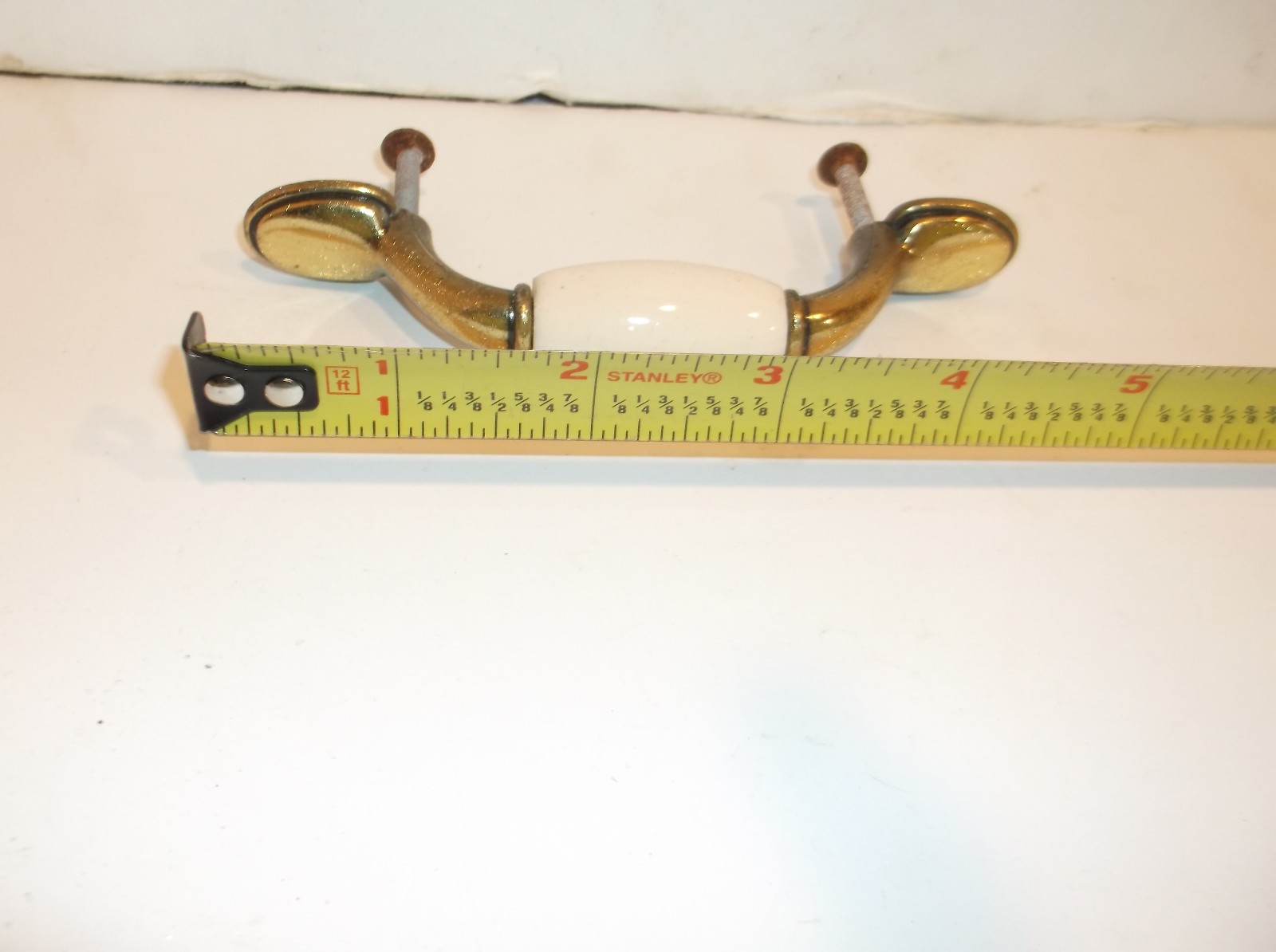 Lot of 6 Ceramic & Brass Cabinet/Drawer Pulls 5" c-c 3"