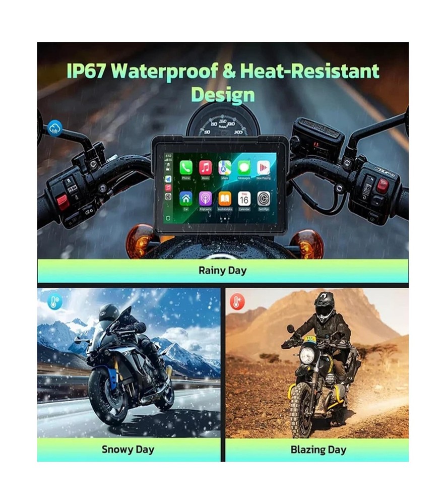 C7 Motorcycle Carplay, GPS Navigation System with Apple CarPlay & Android Aut...