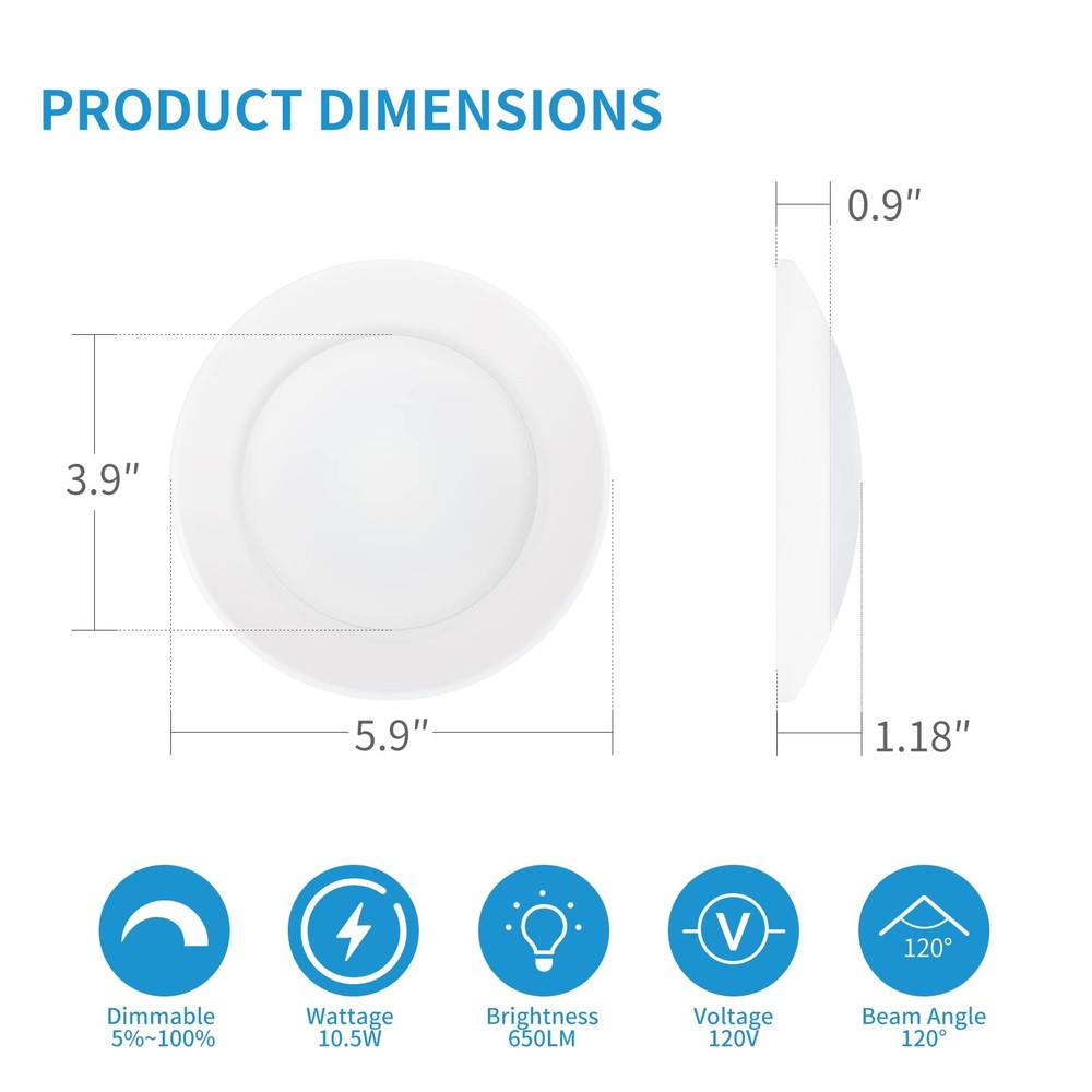 ECOELER 4 Inch LED Disk Light, Dimmable Flush Mount Ceiling 3000K, White