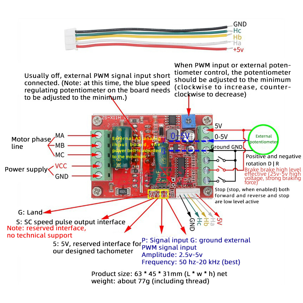 6V-60V 400W BLDC 3 phase DC Brushless Motor Controller PWM Hall motor Control