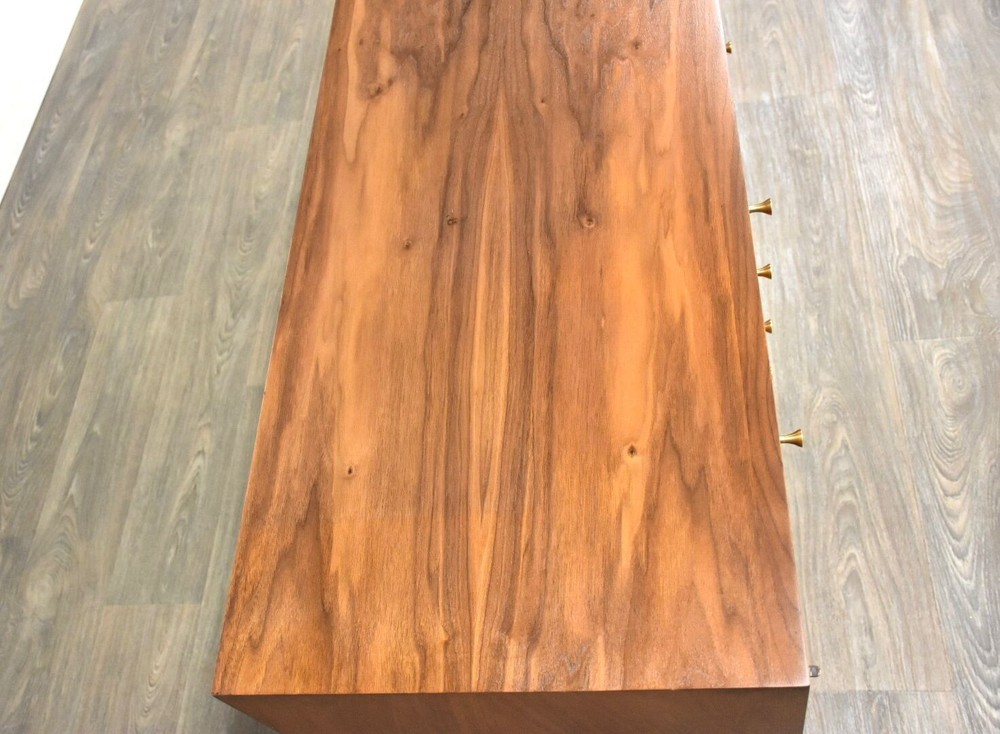 Walnut and Brass Mid Century Credenza