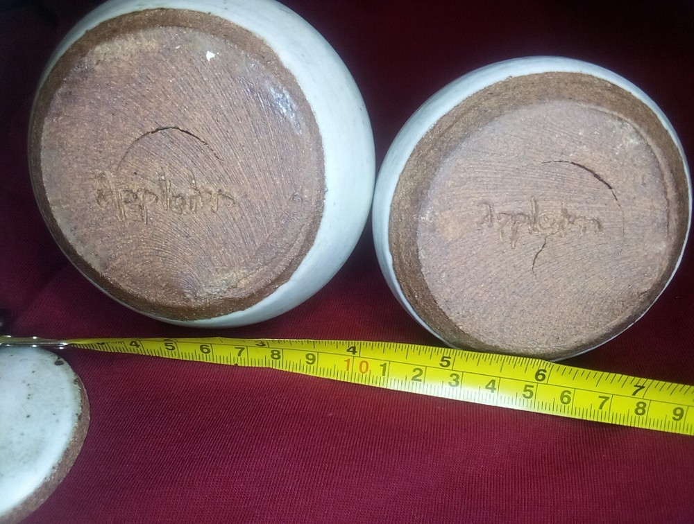 Mid Century Pottery Pair With Lids / Appleton Signed