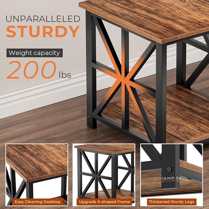 2-Tier Storage Shelves End Table Sturdy MDF Frame Quick Setup Utility Table New